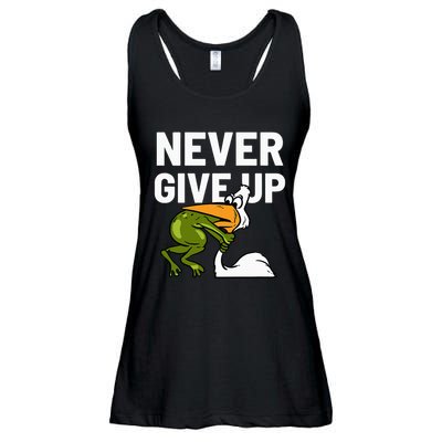 Never Give Up Frog Bird Choking Funny Motivation Ladies Essential Flowy Tank