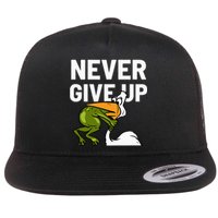 Never Give Up Frog Bird Choking Funny Motivation Flat Bill Trucker Hat