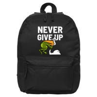 Never Give Up Frog Bird Choking Funny Motivation 16 in Basic Backpack
