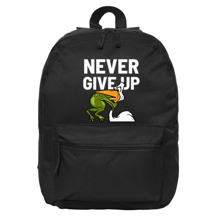 Never Give Up Frog Bird Choking Funny Motivation 16 in Basic Backpack
