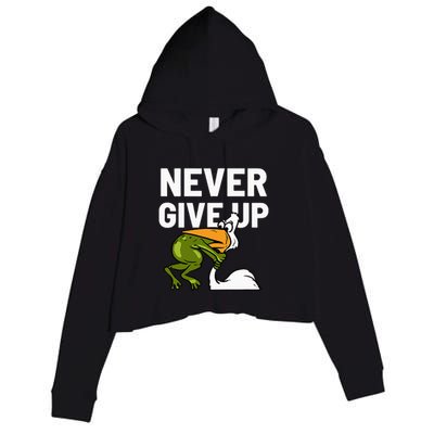 Never Give Up Frog Bird Choking Funny Motivation Crop Fleece Hoodie