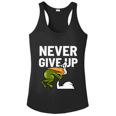 Never Give Up Frog Bird Choking Funny Motivation Ladies PosiCharge Competitor Racerback Tank