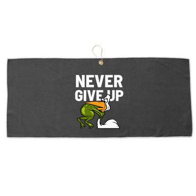 Never Give Up Frog Bird Choking Funny Motivation Large Microfiber Waffle Golf Towel