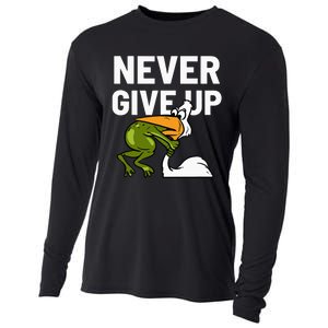 Never Give Up Frog Bird Choking Funny Motivation Cooling Performance Long Sleeve Crew