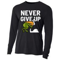 Never Give Up Frog Bird Choking Funny Motivation Cooling Performance Long Sleeve Crew