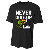 Never Give Up Frog Bird Choking Funny Motivation Performance Sprint T-Shirt