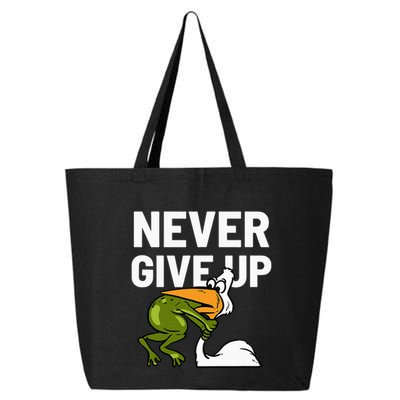 Never Give Up Frog Bird Choking Funny Motivation 25L Jumbo Tote