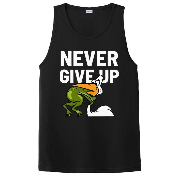 Never Give Up Frog Bird Choking Funny Motivation PosiCharge Competitor Tank