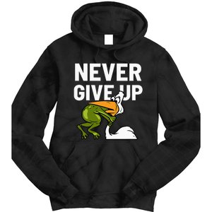 Never Give Up Frog Bird Choking Funny Motivation Tie Dye Hoodie