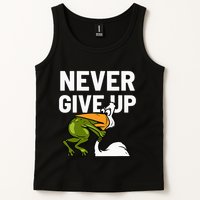 Never Give Up Frog Bird Choking Funny Motivation Tank Top