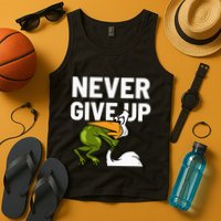 Never Give Up Frog Bird Choking Funny Motivation Tank Top