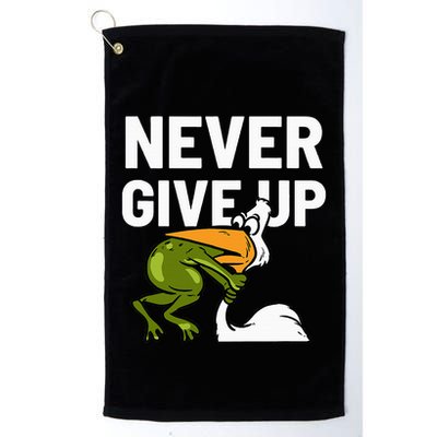 Never Give Up Frog Bird Choking Funny Motivation Golf Towel