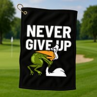 Never Give Up Frog Bird Choking Funny Motivation Golf Towel