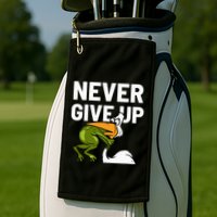 Never Give Up Frog Bird Choking Funny Motivation Golf Towel