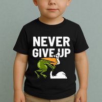 Never Give Up Frog Bird Choking Funny Motivation Toddler T-Shirt