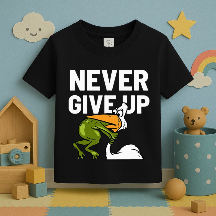 Never Give Up Frog Bird Choking Funny Motivation Toddler T-Shirt