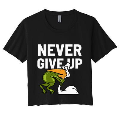 Never Give Up Frog Bird Choking Funny Motivation Crop Top