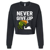 Never Give Up Frog Bird Choking Funny Motivation Cropped Pullover Crew