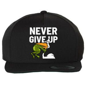 Never Give Up Frog Bird Choking Funny Motivation Wool Snapback Cap