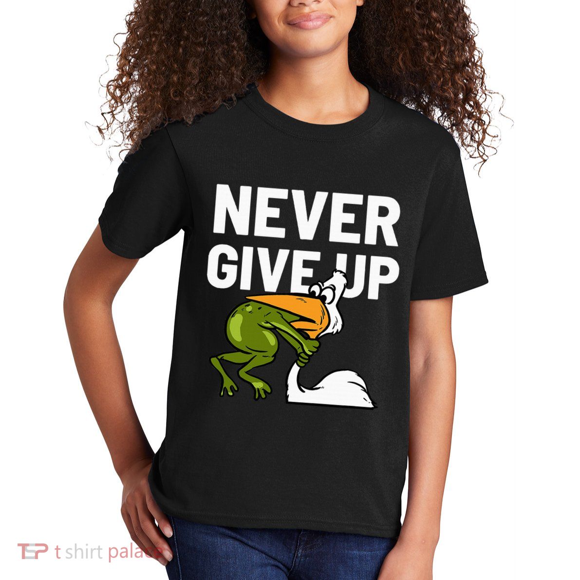 Never Give Up Frog Bird Choking Funny Motivation Kids T-Shirt