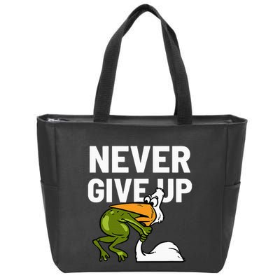 Never Give Up Frog Bird Choking Funny Motivation Zip Tote Bag