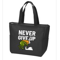 Never Give Up Frog Bird Choking Funny Motivation Zip Tote Bag