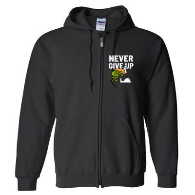 Never Give Up Frog Bird Choking Funny Motivation Full Zip Hoodie