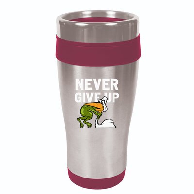 Never Give Up Frog Bird Choking Funny Motivation 16oz Travel Tumbler