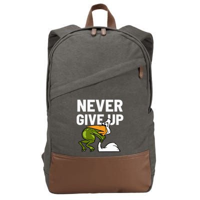 Never Give Up Frog Bird Choking Funny Motivation Cotton Canvas Backpack
