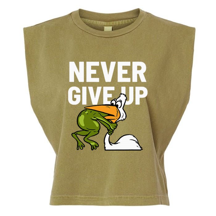 Never Give Up Frog Bird Choking Funny Motivation Garment-Dyed Women's Muscle Tee