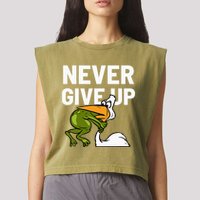 Never Give Up Frog Bird Choking Funny Motivation Garment-Dyed Women's Muscle Tee