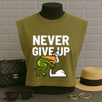 Never Give Up Frog Bird Choking Funny Motivation Garment-Dyed Women's Muscle Tee