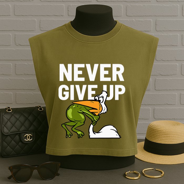 Never Give Up Frog Bird Choking Funny Motivation Garment-Dyed Women's Muscle Tee