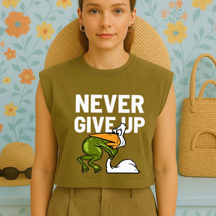 Never Give Up Frog Bird Choking Funny Motivation Garment-Dyed Women's Muscle Tee