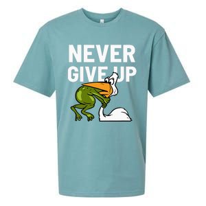 Never Give Up Frog Bird Choking Funny Motivation Sueded Cloud Jersey T-Shirt