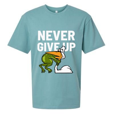 Never Give Up Frog Bird Choking Funny Motivation Sueded Cloud Jersey T-Shirt