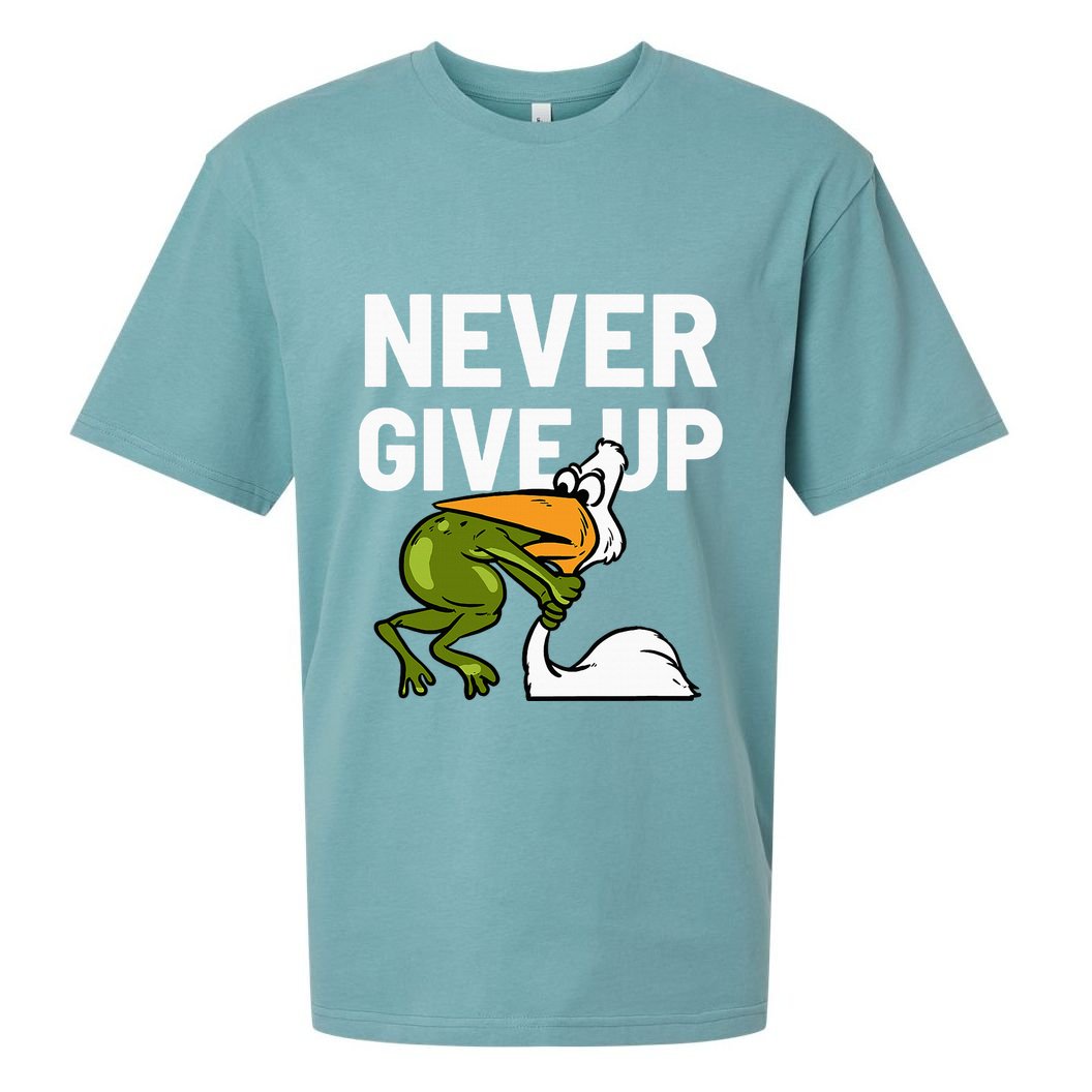 Never Give Up Frog Bird Choking Funny Motivation Sueded Cloud Jersey T-Shirt