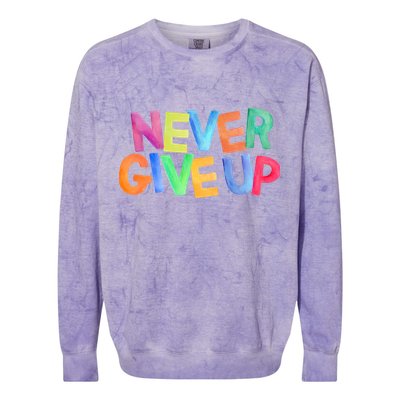 Never Give Up Motivational Colorful Quote Colorblast Crewneck Sweatshirt