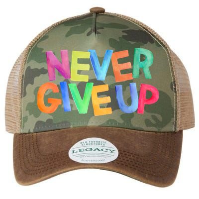 Never Give Up Motivational Colorful Quote Legacy Tie Dye Trucker Hat