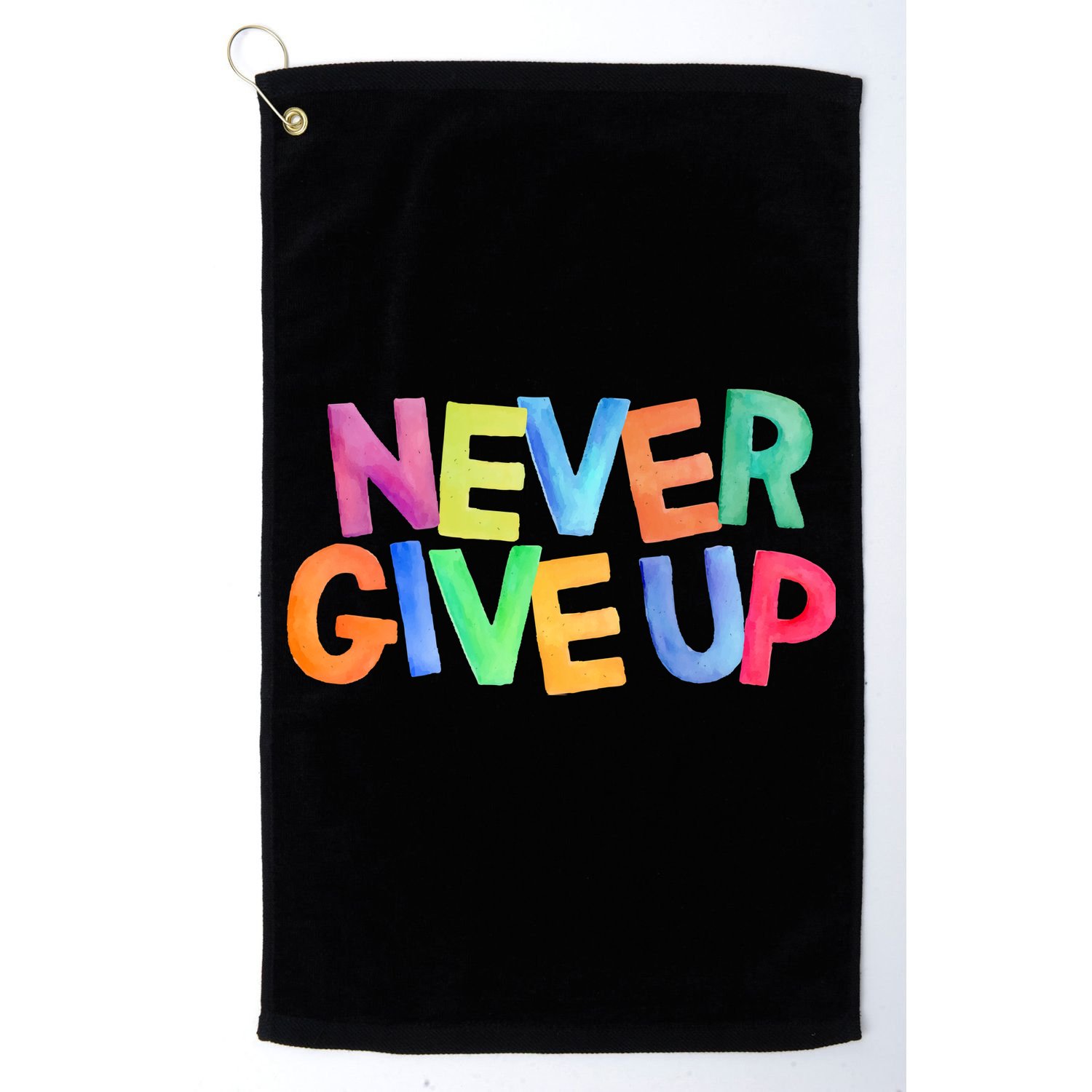 Never Give Up Motivational Colorful Quote Golf Towel