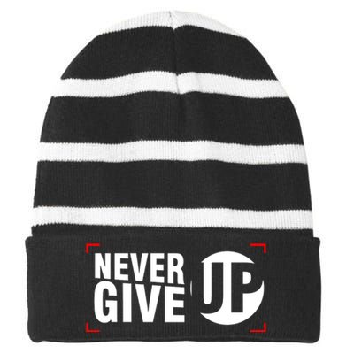 Never Give Up Striped Beanie with Solid Band