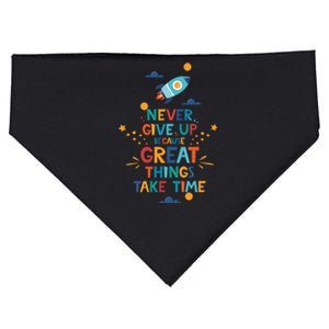 Never Give Up Because Great Things Take Time Rocketship USA-Made Doggie Bandana