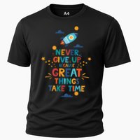 Never Give Up Because Great Things Take Time Rocketship Performance Shirt