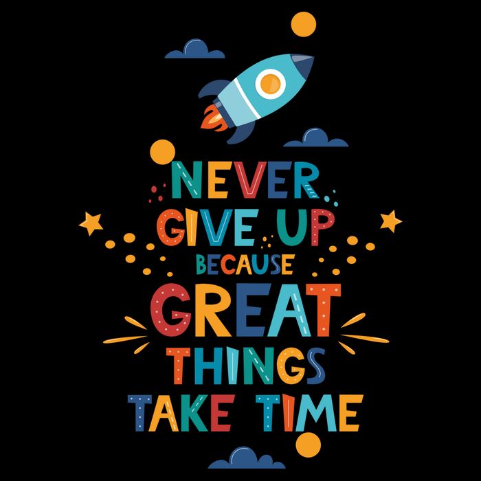 Never Give Up Because Great Things Take Time Rocketship Impact Tech Backpack