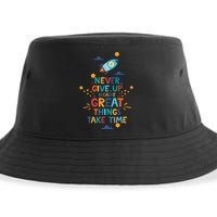 Never Give Up Because Great Things Take Time Rocketship Sustainable Bucket Hat