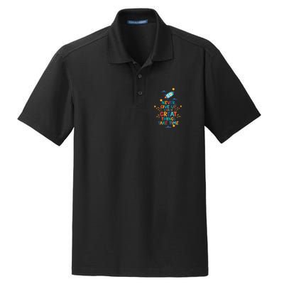 Never Give Up Because Great Things Take Time Rocketship Dry Zone Grid Polo