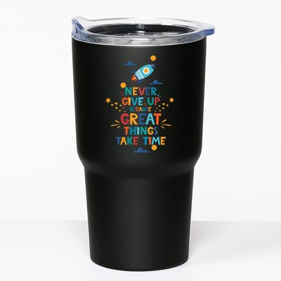 Never Give Up Because Great Things Take Time Rocketship Tumbler