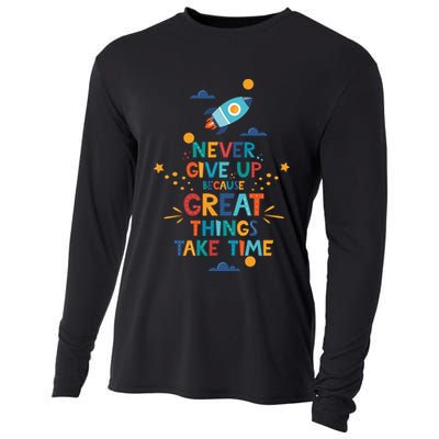 Never Give Up Because Great Things Take Time Rocketship Cooling Performance Long Sleeve Crew