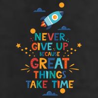 Never Give Up Because Great Things Take Time Rocketship Trucker Hat
