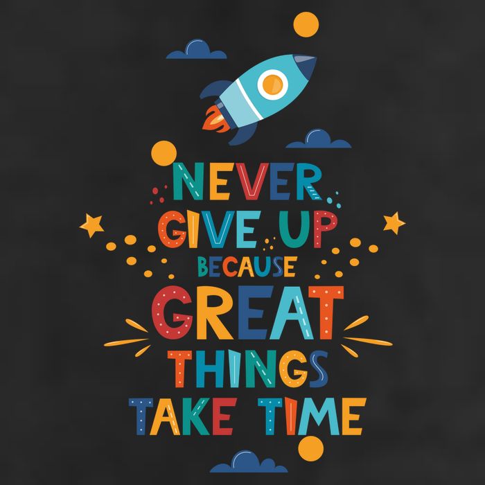 Never Give Up Because Great Things Take Time Rocketship Trucker Hat